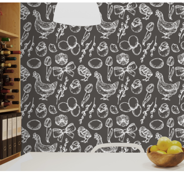 Papier peint cuisine croquis de cuisine rustique - TenStickers