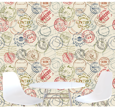 Papier peint ville collage de timbres de voyage - TenStickers