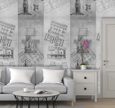 Papier peint ville croquis architecturaux - TenStickers