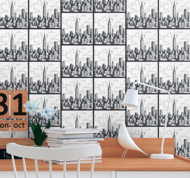 Papier peint ville croquis de l'horizon urbain - TenStickers