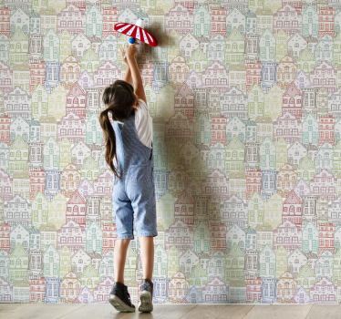 Papier peint ville modèles de maisons colorées - TenStickers