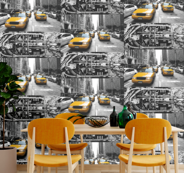 Papier peint ville scène de taxi urbain - TenStickers