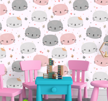 Tapisserie chambre Adorables chatons gris et roses - TenStickers